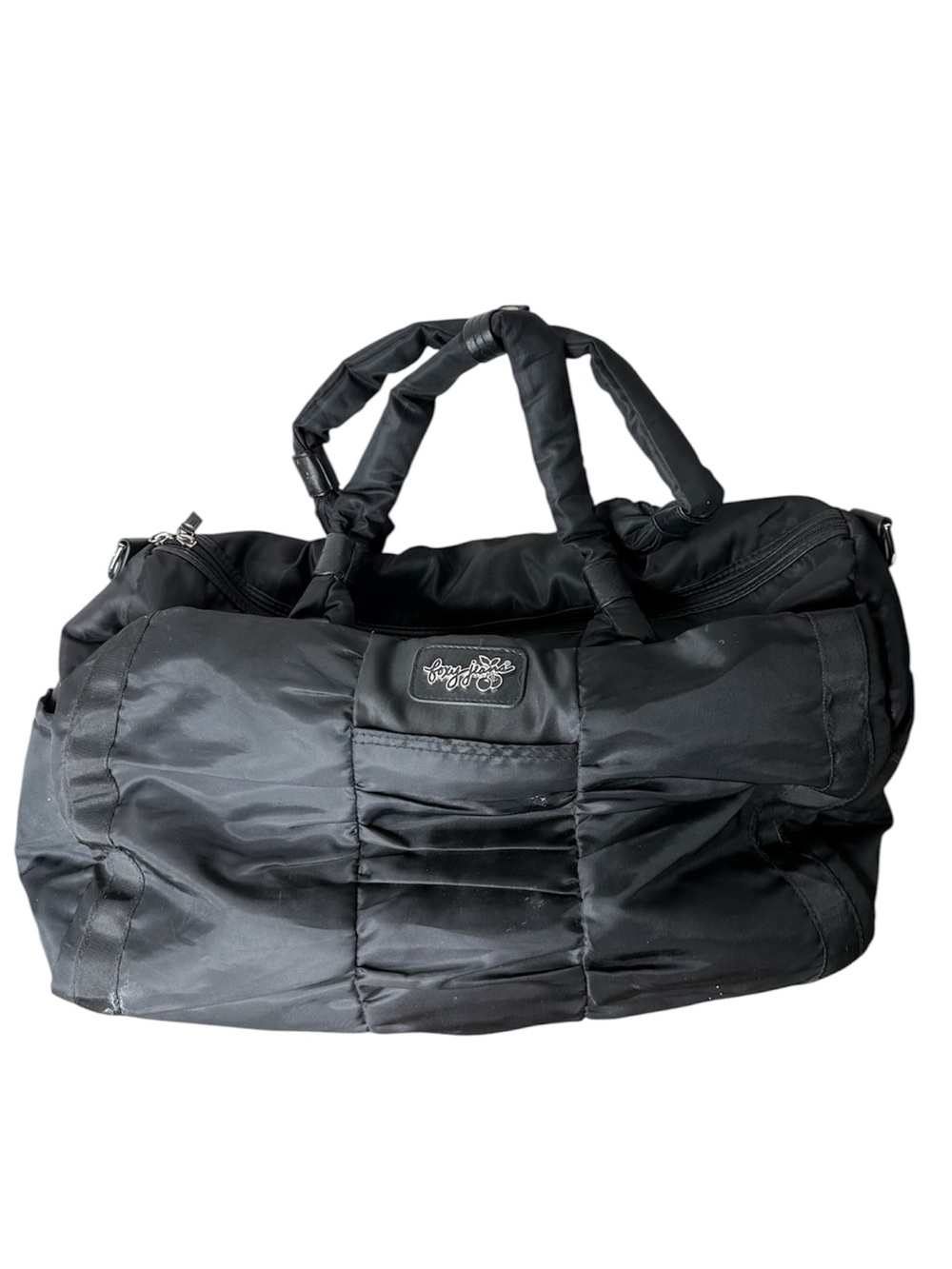FOXY JEANS Black Nylon Duffle Bag Weekender Carry On Gym Bag Quilted *No Strap*